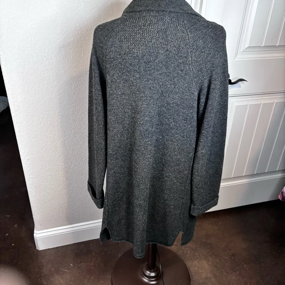 Women's Charcoal Gray Blazer‎ Long Line Cardigan  Wool Sweater